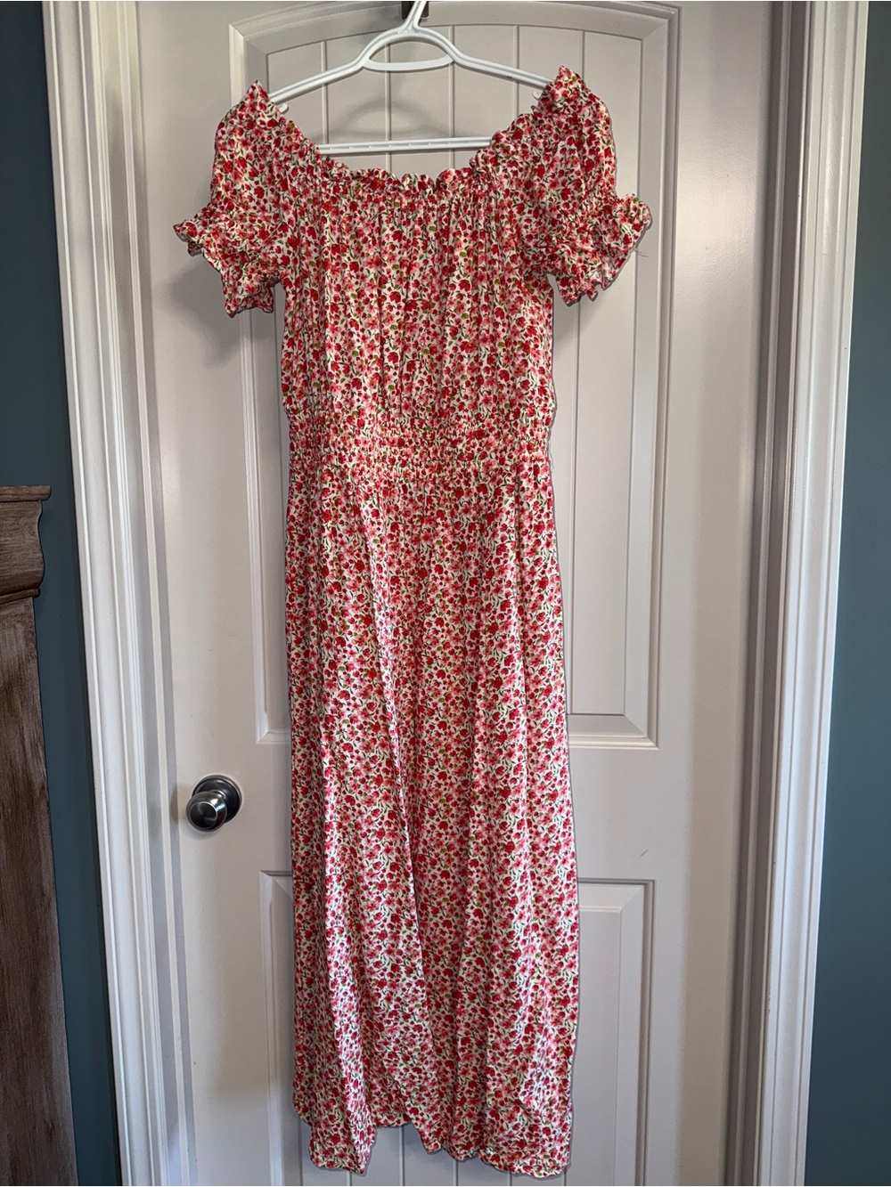 Old Navy Red Floral Off-Shoulder Maxi Dress